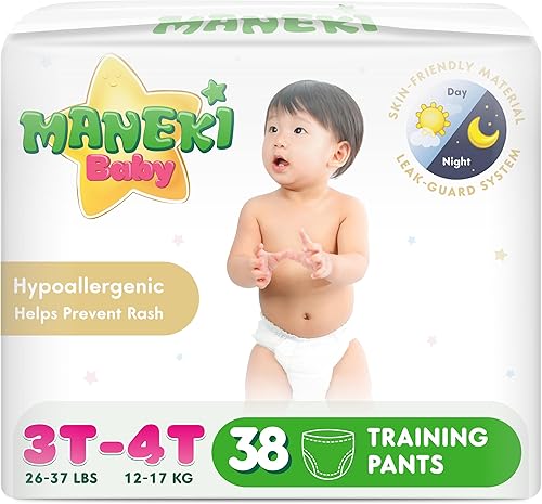 Miniatura 14 de Maneki Pantalones de pañales y pantalones de entrenamiento para bebé, talla 2T-3T, suaves, delgados y absorbentes, fáciles de poner, protección