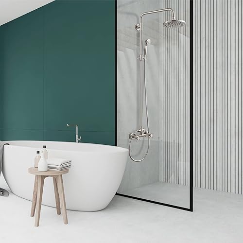 Miniatura 8 de Sistema de ducha de tubo expuesto de doble función, cabezal de ducha redondo de 8 pulgadas, juego combinado de accesorios de latón con dos asas,