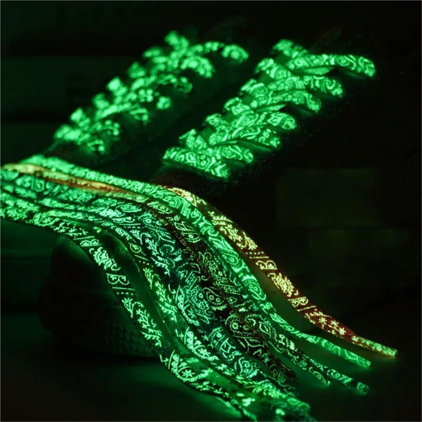 5 pares de cordones planos fluorescentes y luminosos for zapatillas deportivas, con estampado flores anacardo tinta que brillan en la oscuridad Para Sneaker