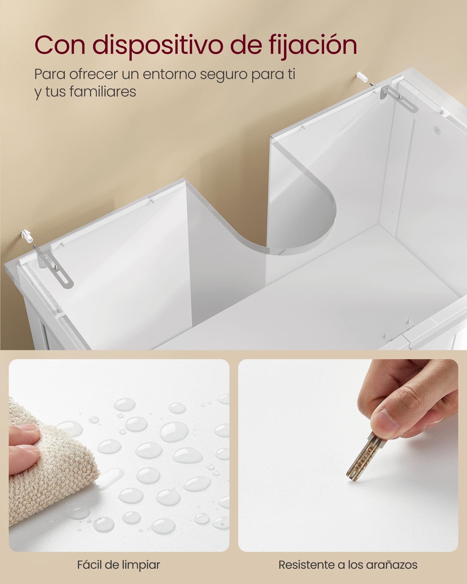 VASAGLE Aramrio de Lavabo, Armario Debajo de Lavabo, Mueble de Baño, con 2 Puertas, Estante Ajustable, Amplio Espacio de Almacenamiento, Estilo Moderno, 40 x 70 x 70 cm, Blanco Nube BBC011W01