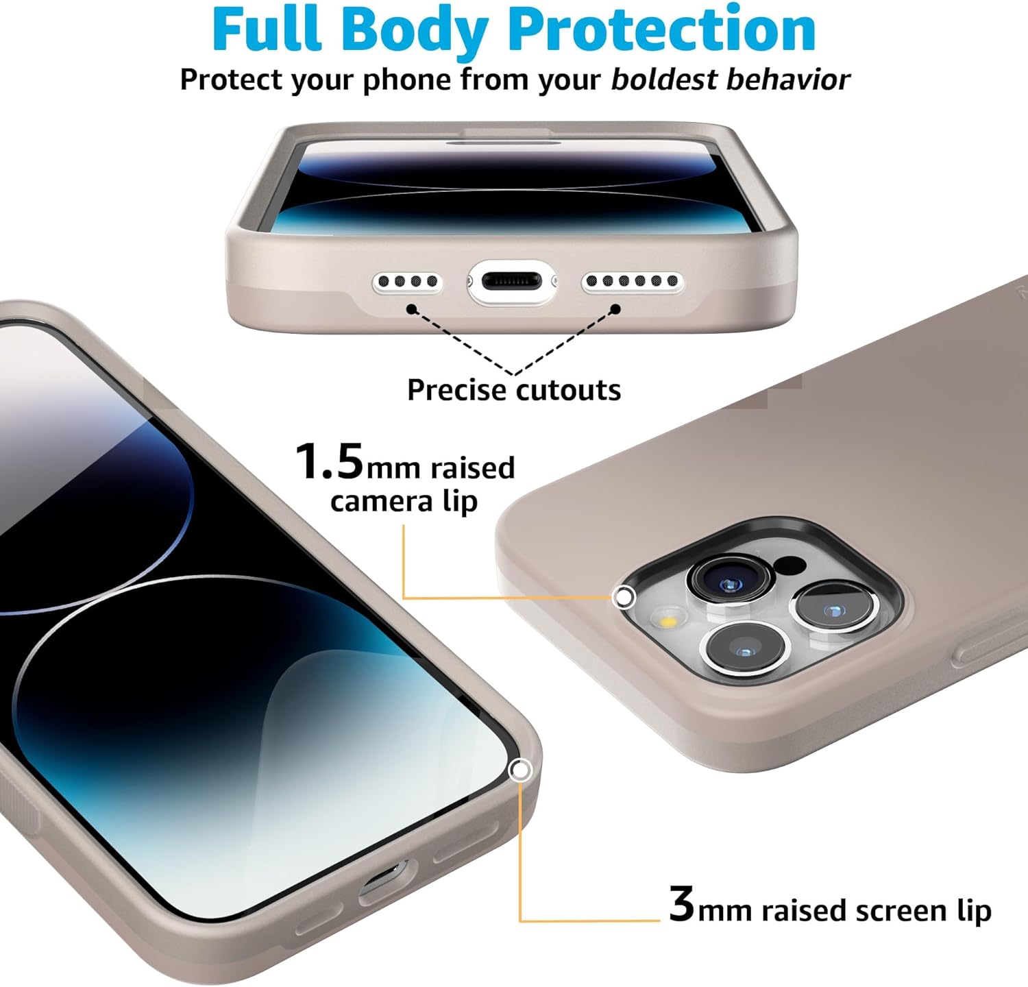 Casely iPhone 15 Pro Case | Taupe on Nude | Calm Beige | Bold Protective Design | Compatible with MagSafe