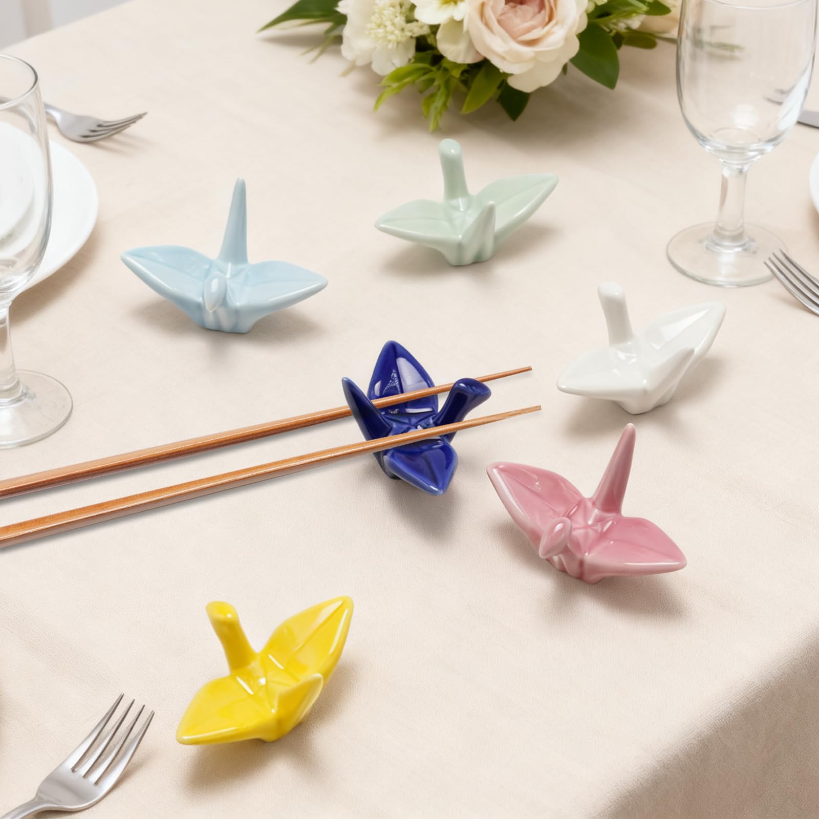 6 soportes de cerámica para palillos de porcelana para cuchara, palillos, cuchillos, vajilla, grúa de origami