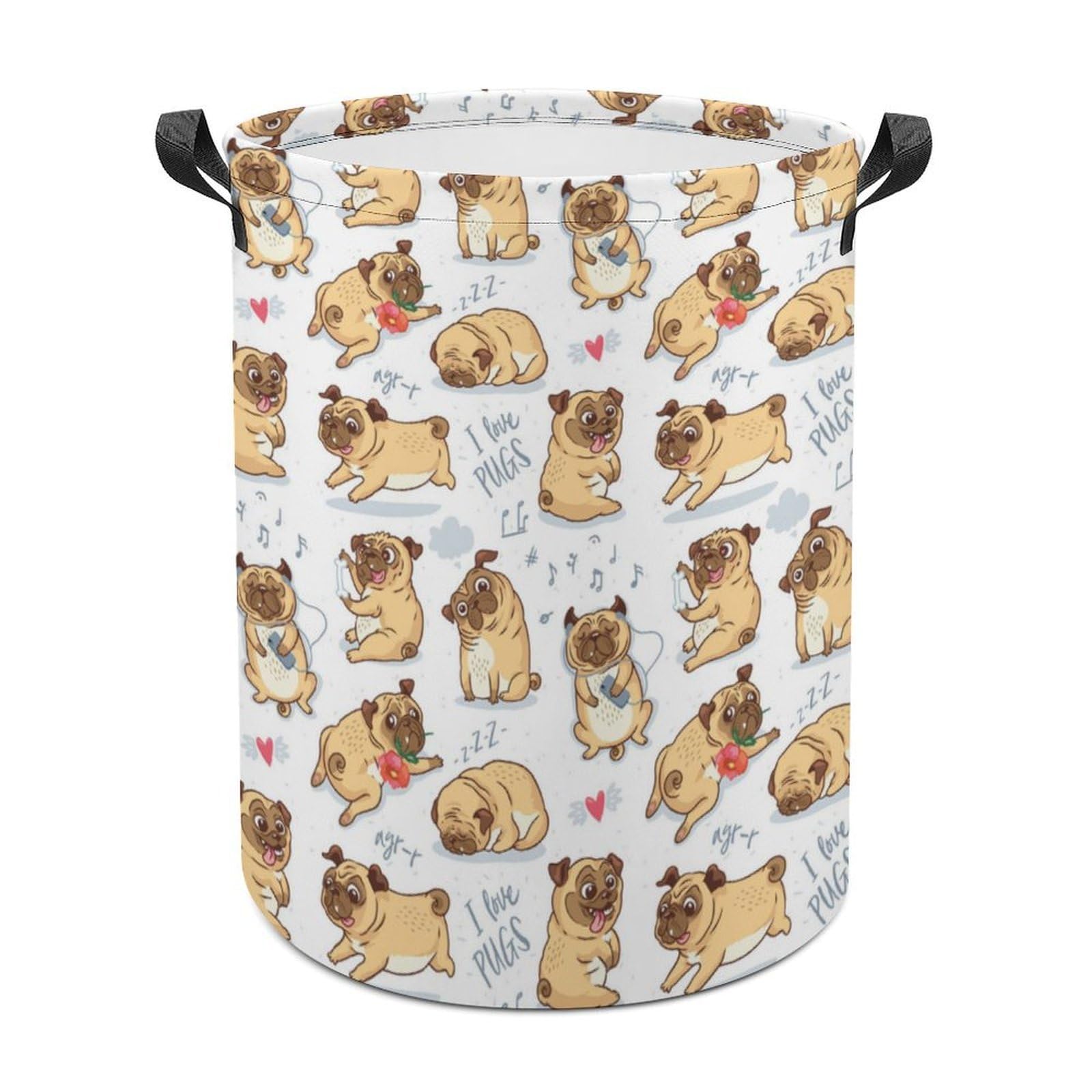 Wlntrophic Laundry Hamper, Pug Dog Laundry Basket, Washing Basket with Handle