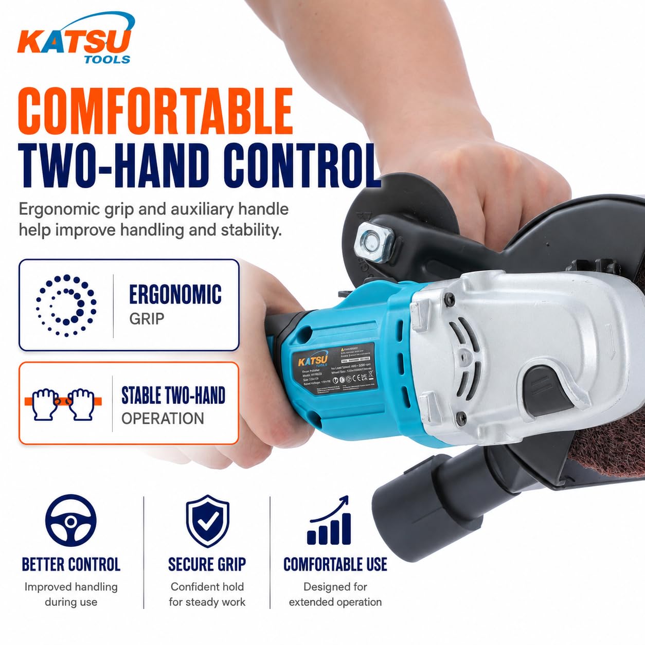 KATSU Tools Levigatrice a tamburo senza fili da 18 V, motore brushless, velocità variabile, spazzola Ø120 mm, brunitura e lucidatura per legno, metallo e altro, batteria non inclusa, modello 102714