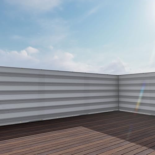 E&K Sunrise 3‘ x 27' Privacy Fence Screen Mesh for Balcony Porch Deck Outdoor Protection Fencing Shield Net Patio Pool Backyard Rails Balcony-Gray/White-200GSM-Customized