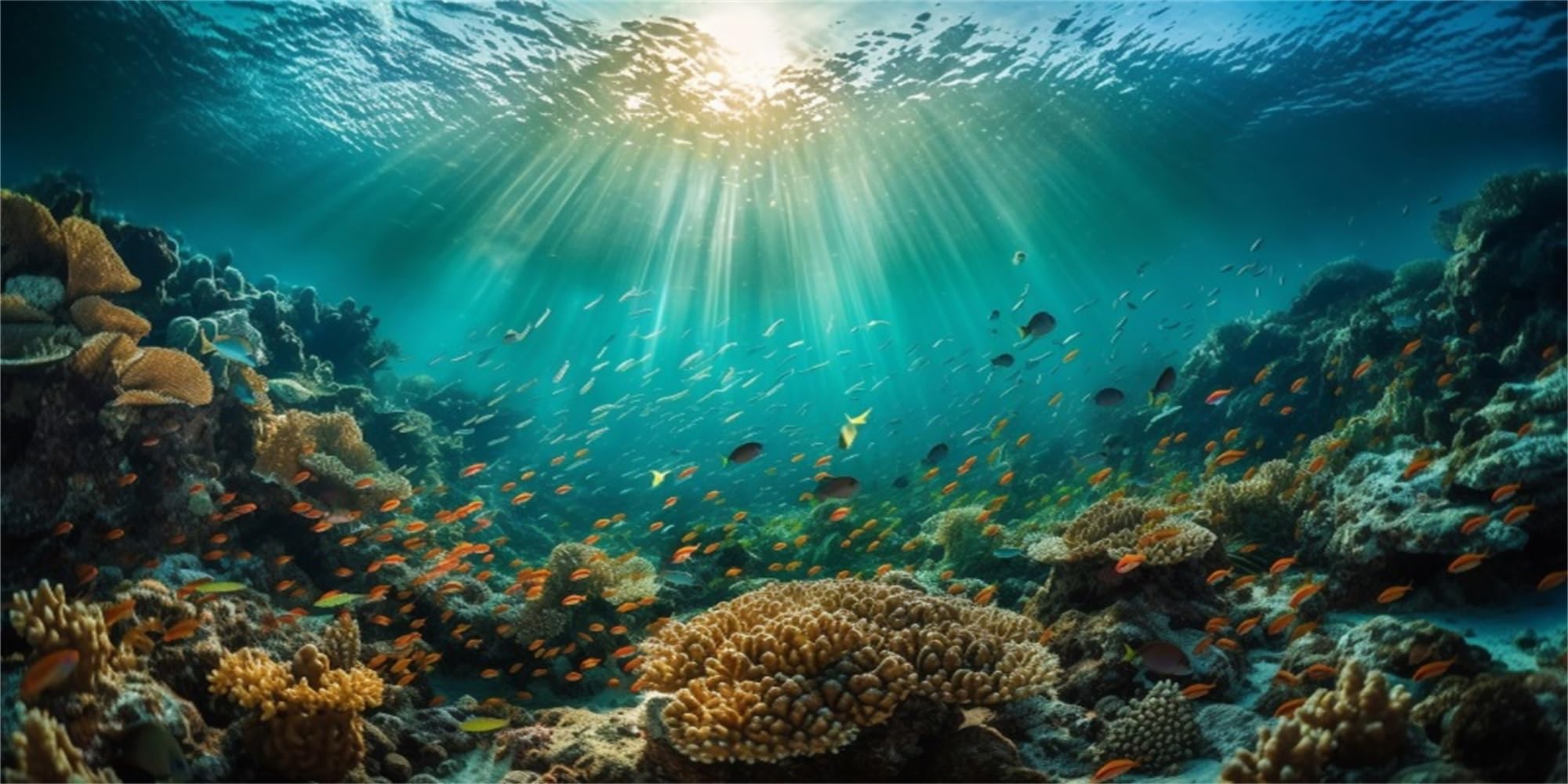 MIRRORANG 180x46cm Undersea Theme Aquarium Background Sunshine Coral Underwater World Fish Tank Background — image 1