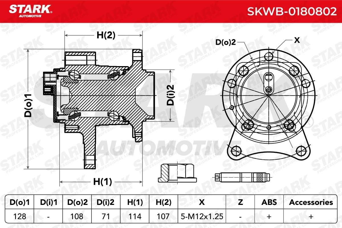 STARK SKWB-0180802 Kit de roulement de roue Arrière avec goujon fileté Compatible avec CITROËN Jumpy II Van