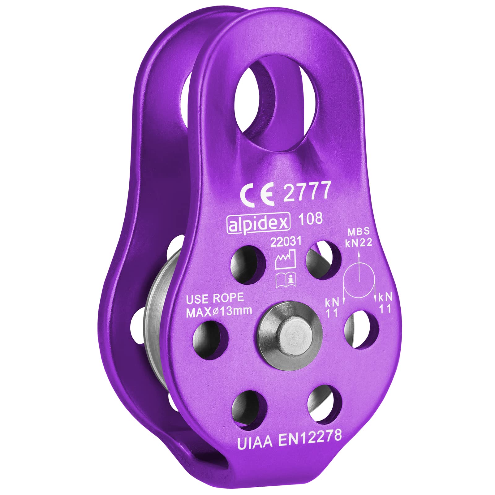 ALPIDEX Polea 22 kN Fija EN12278 Cuerdas 13 mm Polipasto de Cuerda