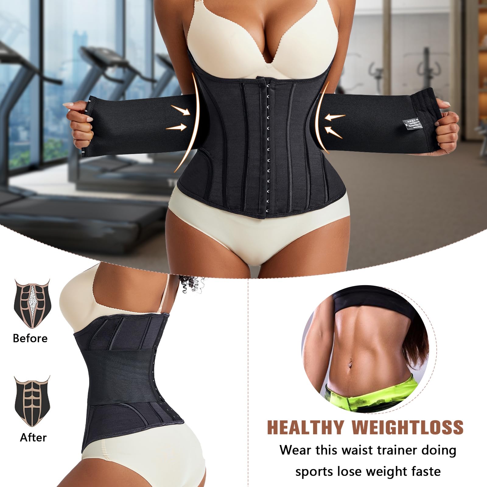 Korsett Damen Bauchweg Doppelte Verschlüsse, Waist Trainer Doppellagiges Verschlusssystem Bauchweggürtel Damen Waisttrainer Taillenformer, Verbessern Sie die Körperformung
