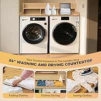 Vista 3 de FAHKNS 2-Tier Washer Dryer Countertop, Piece-Joined Solid Wood Laundry Topper with Anti-Slip Mat, 54" Width Waterproof Laundry Room Organization