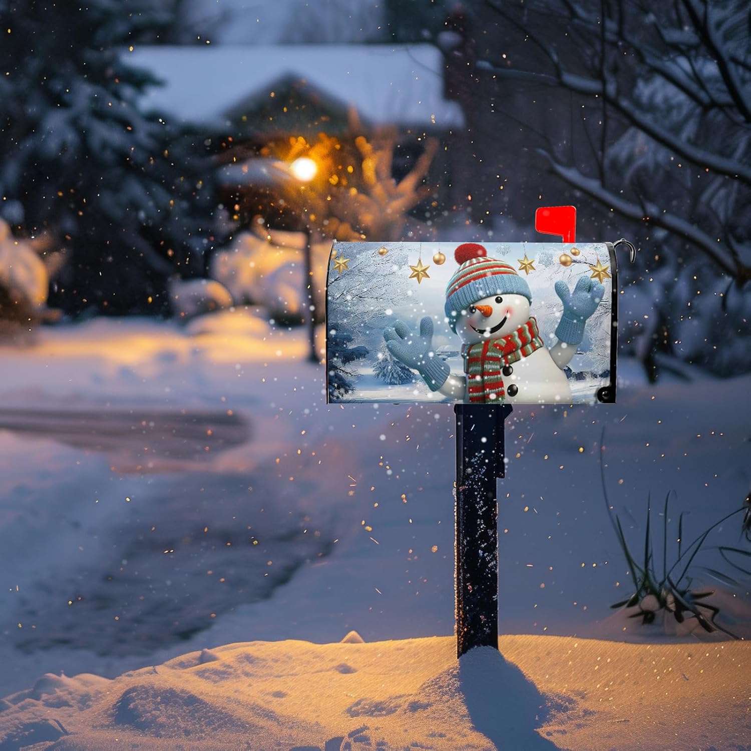 Snowman Winter Mailbox Covers Magnetic Large Size 25.5x21 Inch Snowflakes Holiday Mailbox Cover Oversized Outdoor Decor Farmhouse Post Letterbox Wraps for Garden Yard image 4