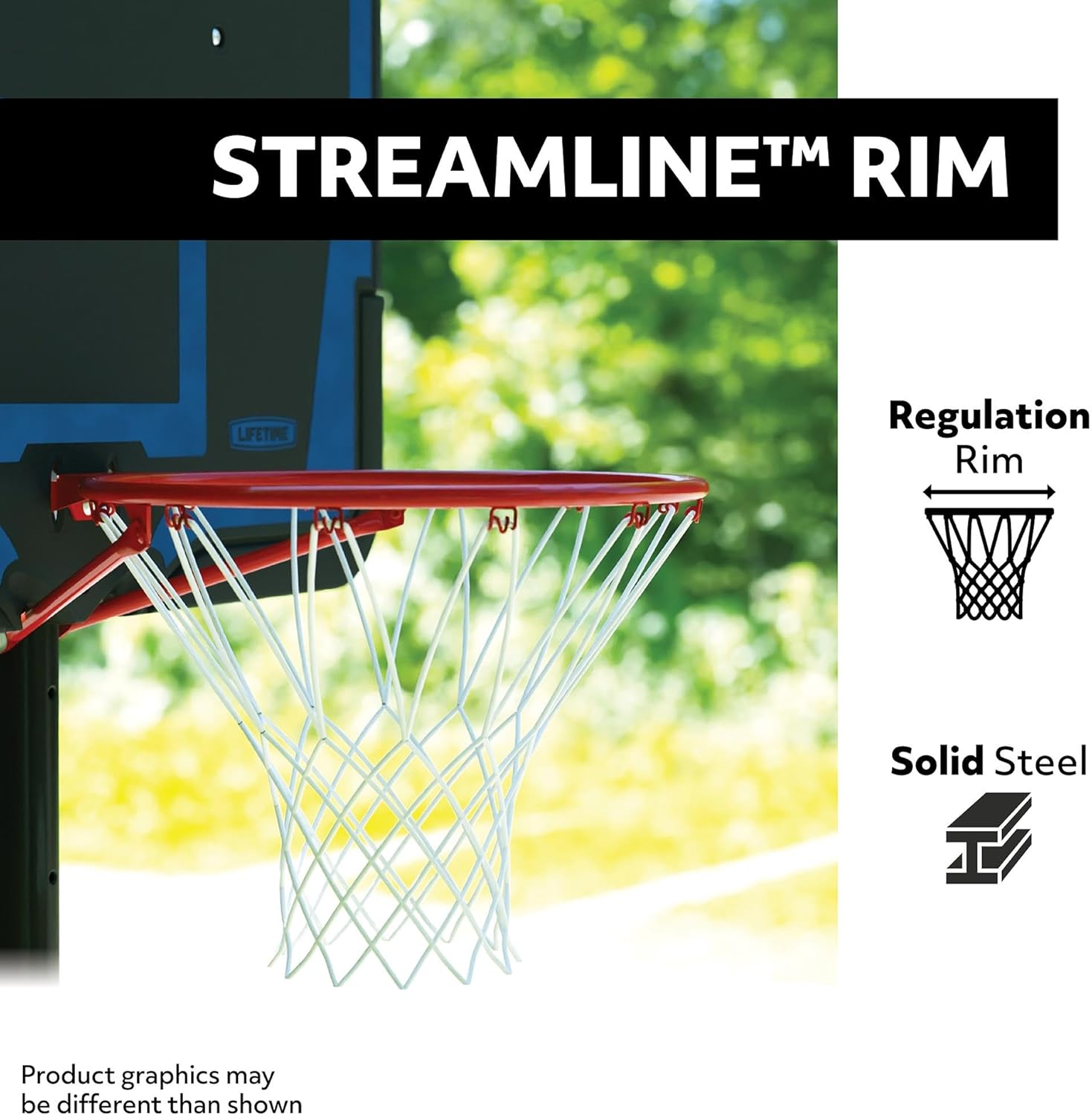 Lifetime 1268 Streamline Impact Portable Basketball System, 44 Inch Backboard, Black