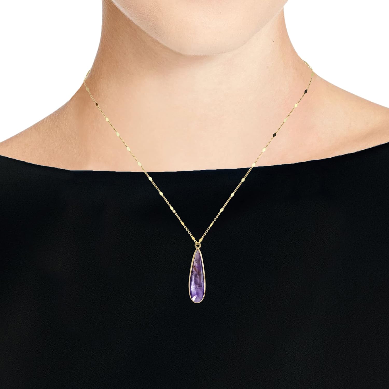 AeraVida Simulated Purple Amethyst Teardrop Pendant Gold over Brass Necklace with Polished Finish, Boho Inspired Design 18 Inch Cable Chain Jewelry Gift