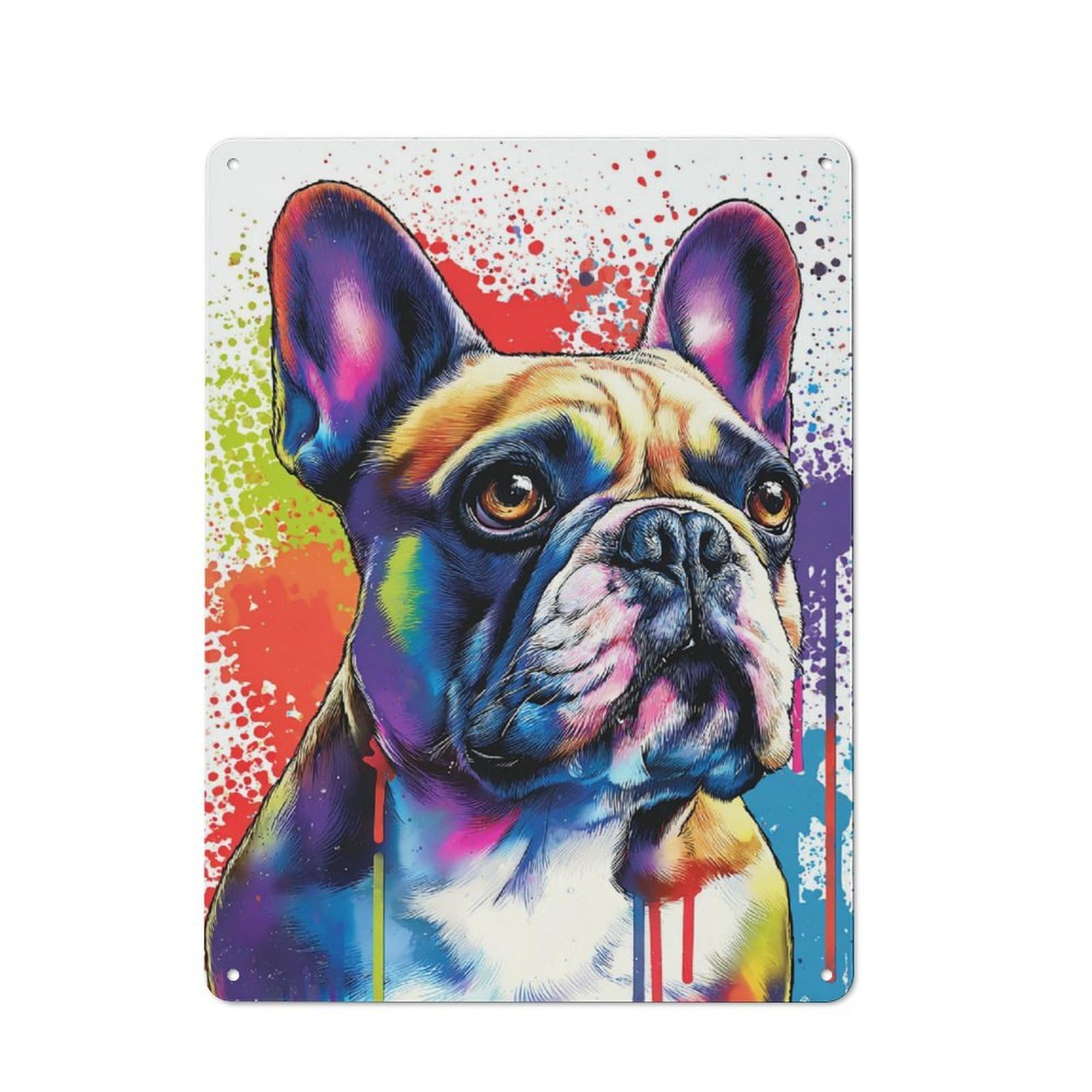 Junmoney Colorful French Bulldog Art Print -2 Retro Metal Plaque 40X30cm For Lounge Or Reading Corner, Suited To Lounge Decor Fans