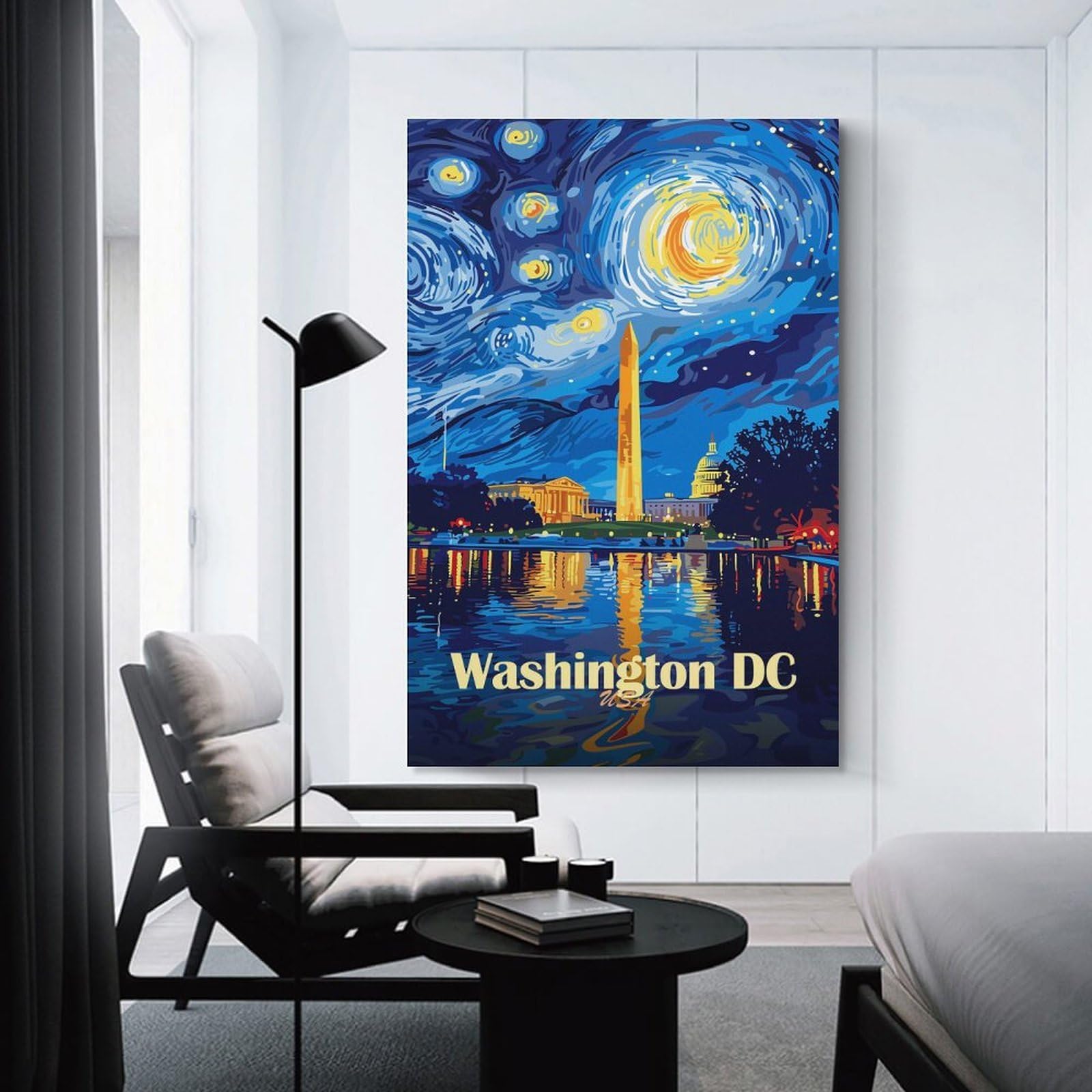 Junmoney Washington DC Starry Night Illustration Room Decor Wall Art, 20x30inch(50x75cm), for Entrance Walls, Hall Decor Or Foyers, A Neat Decor Update for Hallways