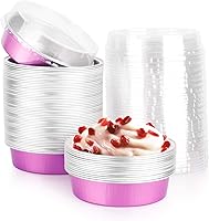 Vista 63 de Beasea Paquete de 20 Moldes para Cheesecake con Tapas, 8 Oz, 4 Pulgadas Moldes Redondos de Papel de Aluminio para Tartas, Contenedor para Muffins