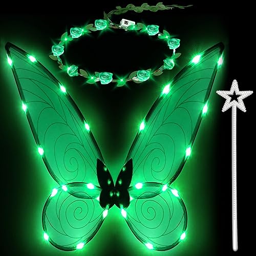 quescu 3 alas de hadas iluminadas para adultos, alas de mariposa LED para niñas, alas de ángel, disfraz de Halloween para niños