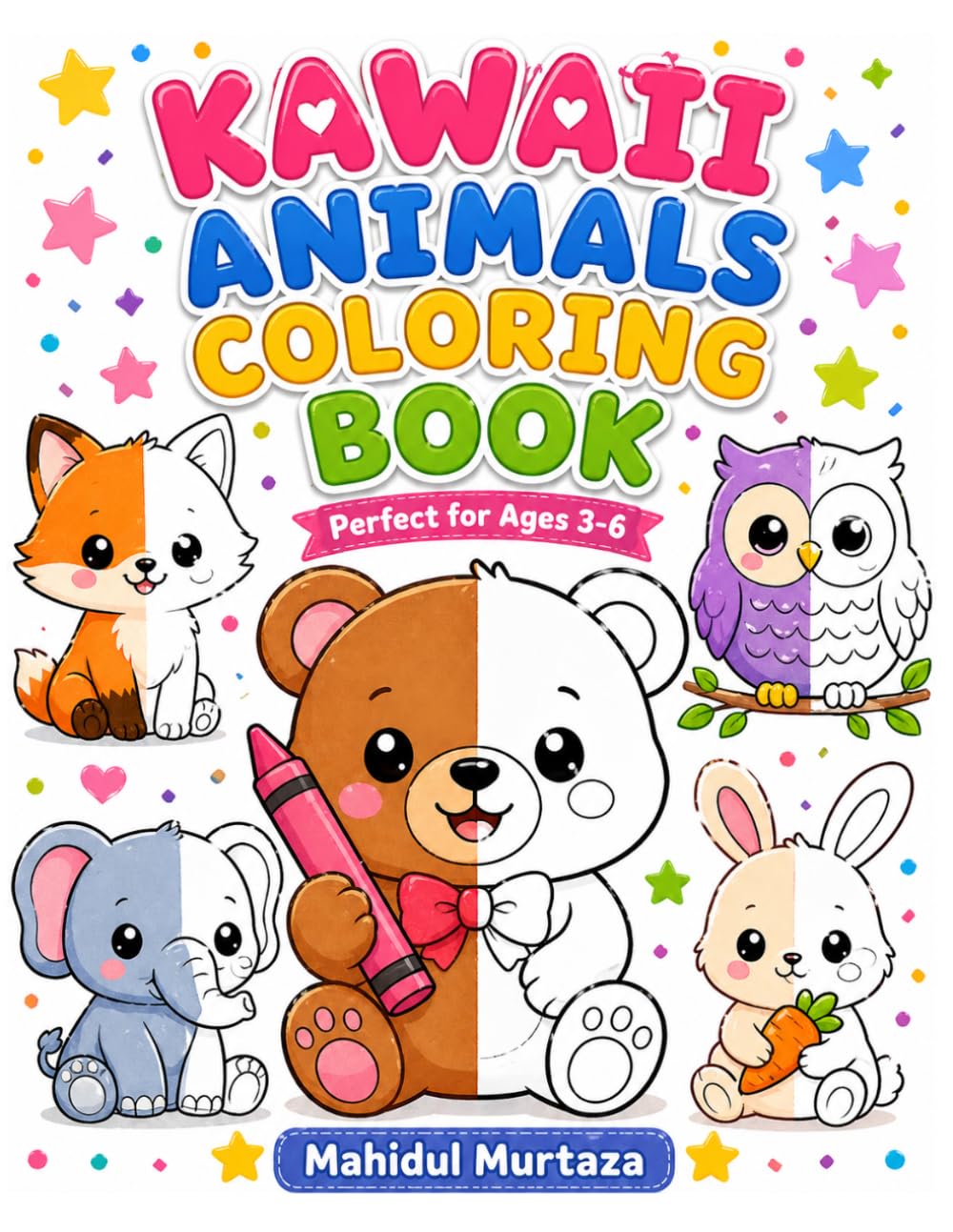 Super Cute Kawaii Baby Animals Coloring Book: Fun & Easy Pages for Kids Ages 3-6