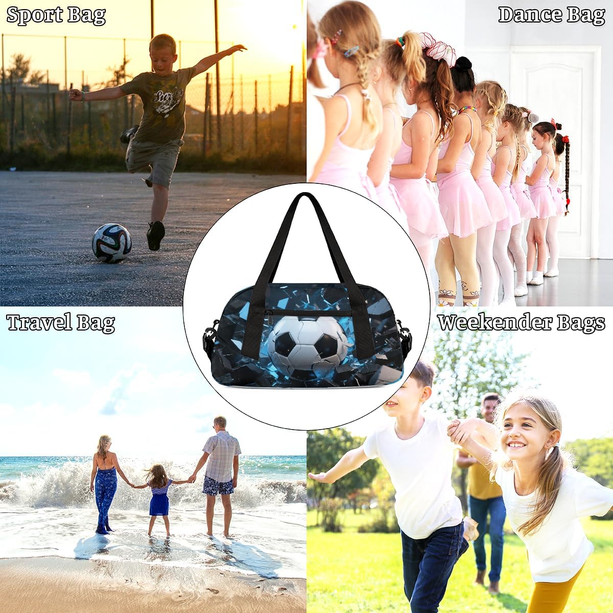Crumpled Soccer Duffel Bag for Kids Overnighter Small Duffle Bags for Boys & Girls, Sleepovers and Travel Duffel Bag for Kids, Carry-On Size & Ideal for School Practice or Sport Gym Bags