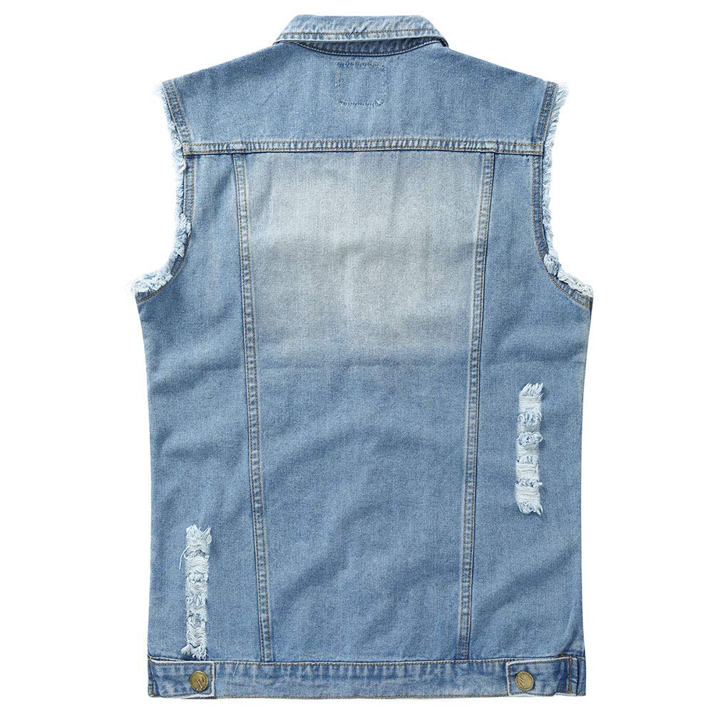 YOUTHUP Gilet Homme Denim Déchiré Veste Sans Manches Revers en Jean Vintage en Coton Motard
