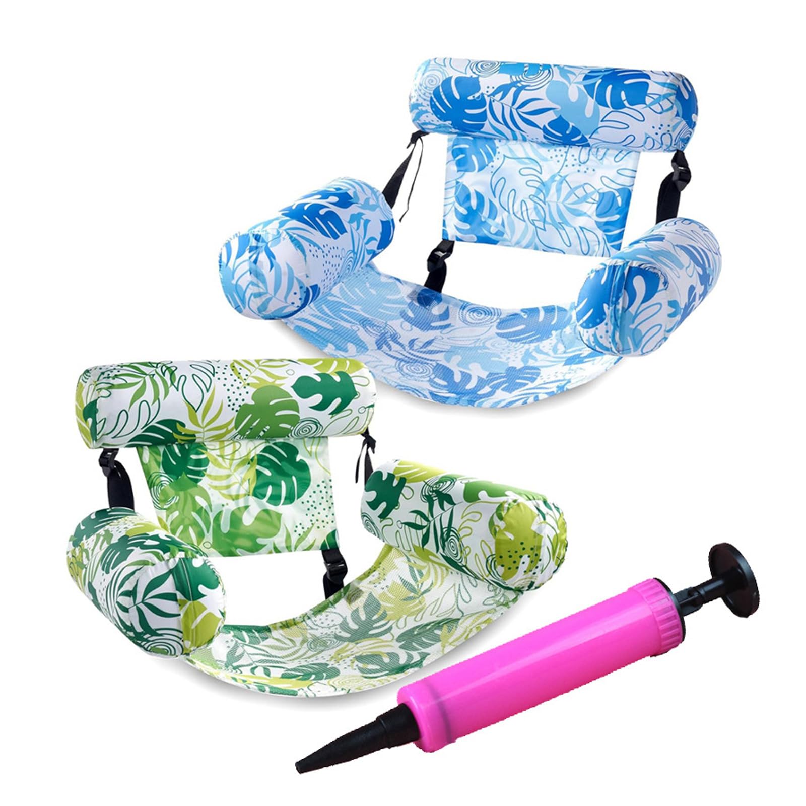Materassino Mare in PVC Galleggiante gonfiabile piscina 2 Pezzi Include una pompa ad aria manuale Disponibile in una varietà di colori con schienale e braccioli per Piscina e Spiaggia