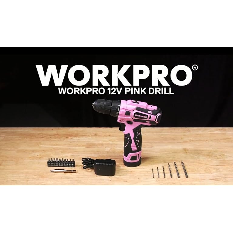 WORKPRO Pink Cordless Drill Driver Set, 12V Electric Screwdriver Driver Tool Kit for Women, 3/8