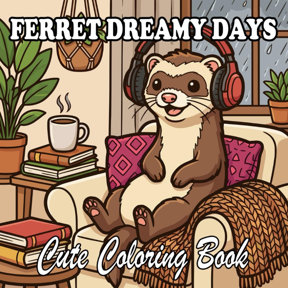 Ferret Coloring Book: Cute & Cozy Ferrets for Kids and Adults