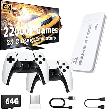 2025 Upgrade Retro Game Console Stick Pro,Built-in 23 Emulators 22,000+ Games,Retro Gaming Console 64GB TF Card,Dual 2.4GHz Wireless Controllers,Game Stick 4K HDMI Plug and Play Video Games for TV