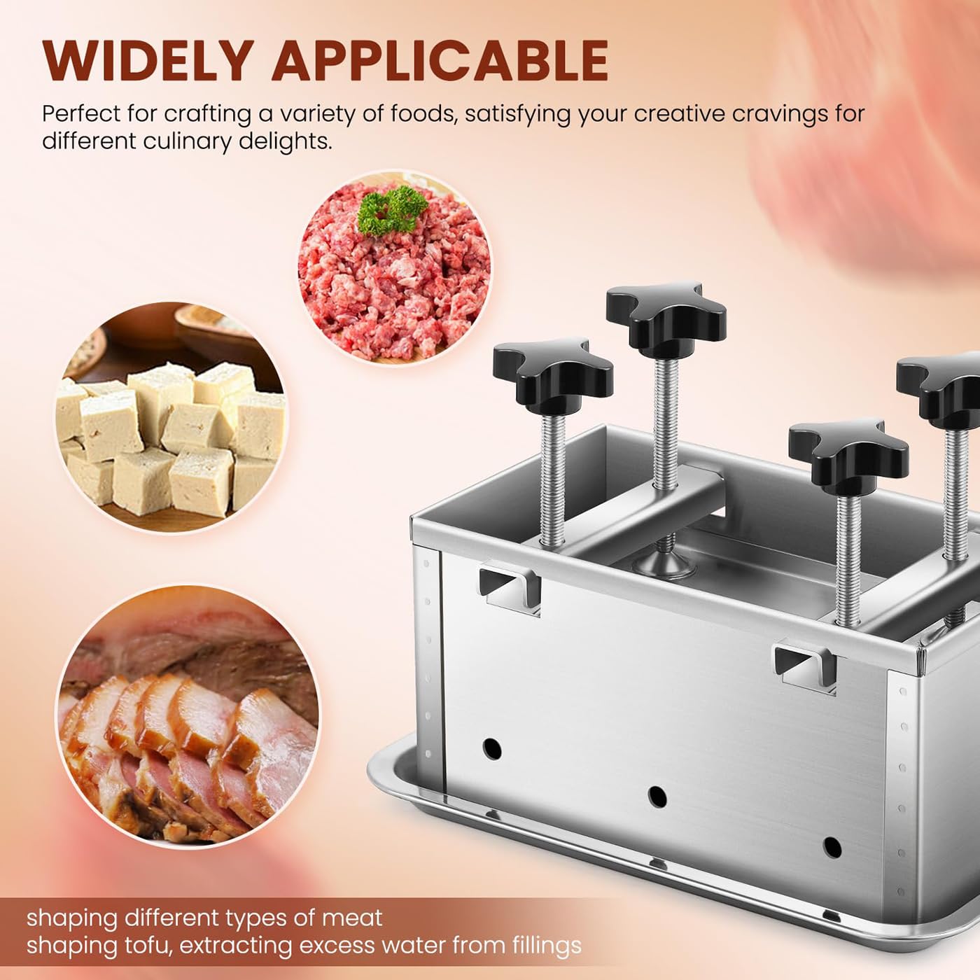 Stampo per carne, in acciaio inox, per prosciutto fatto in casa, pranzo gastronomia, include 4 dispositivi di pressurizzazione a vite per un facile utilizzo