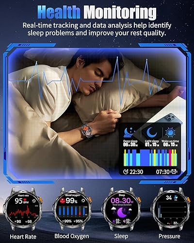 Miniatura 5 de Military Smart Watches for Men with 1000mAH Battery, 1.7" HD Sports Smartwatch with Flashlight/Bluetooth Call/Heart Rate/SpO2/Sleep Monitor, Fitness