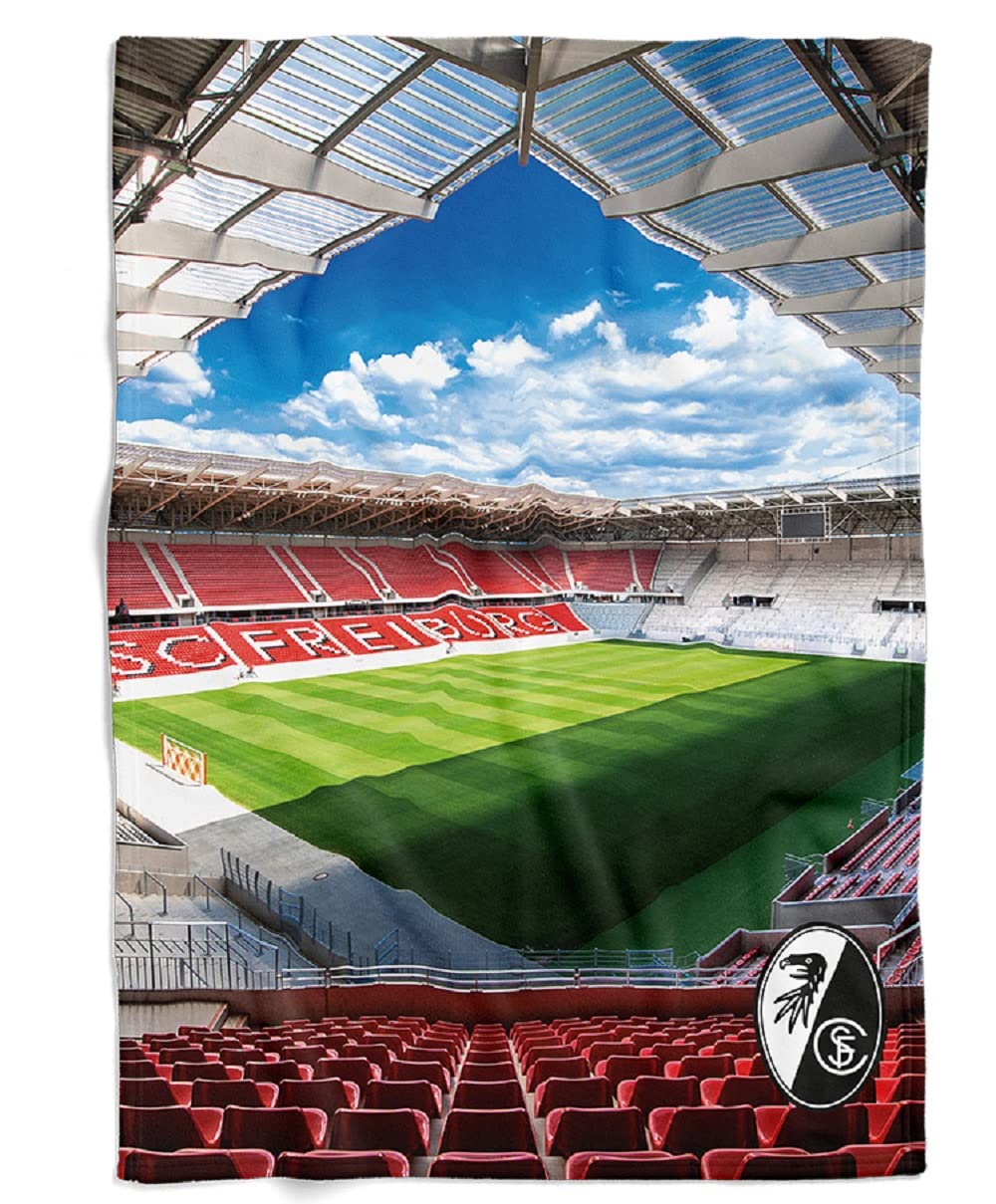 SC Freiburg Fleecedecke - Stadion - Supersoft Kuscheldecke Decke + Lesezeichen Wir lieben Fussball