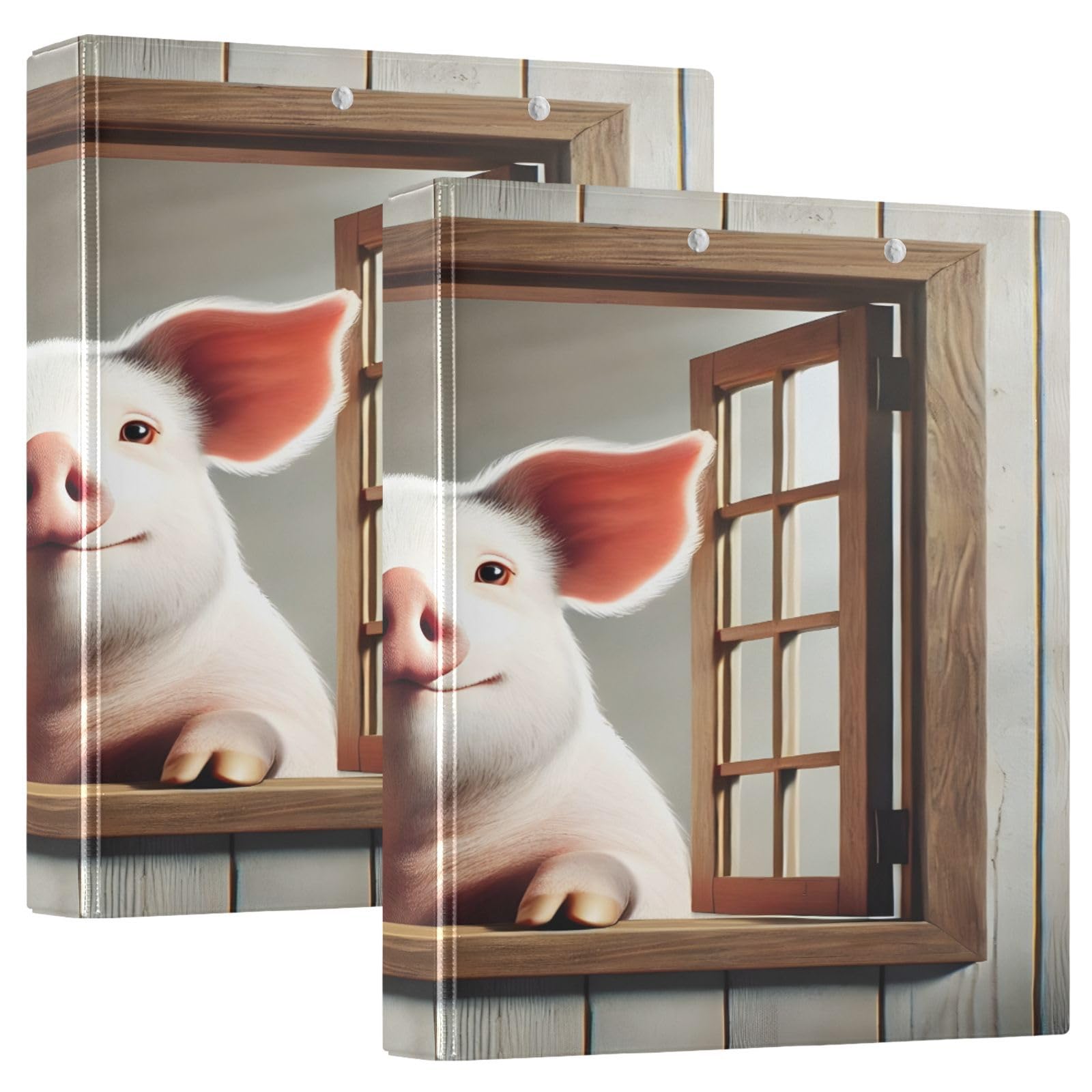 Smiling Pig Window Brown Recipe Binders 2 Pack, PVC, Holds 200 Sheets, Large 3 Ring Binder