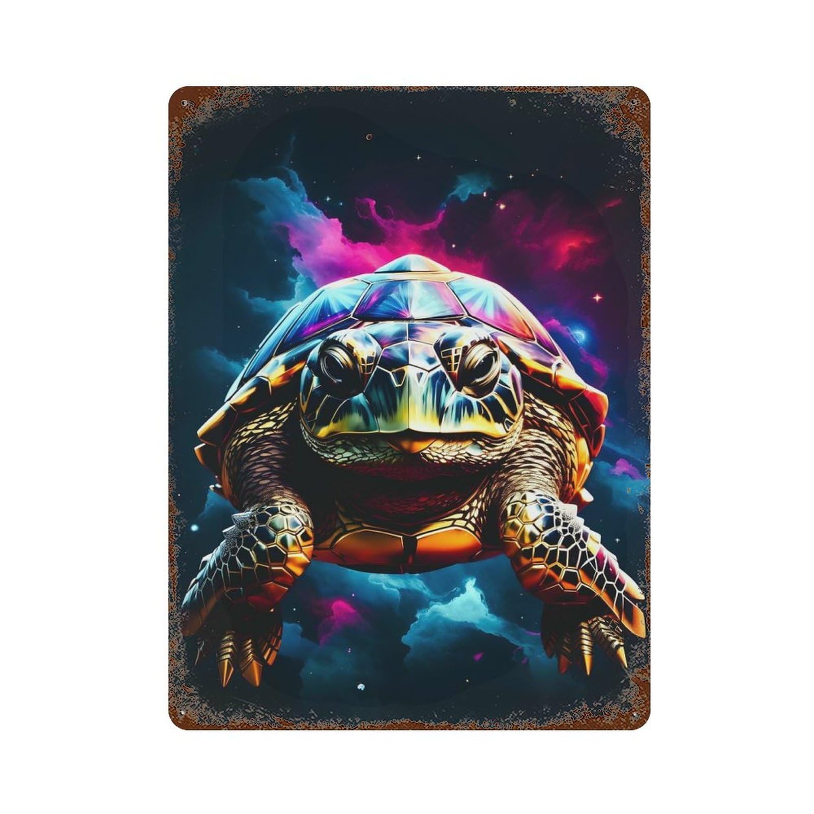 Turtle Vintage Wall Sign 15.7"x11.8", Rust Effect Metal Decor for Cafe, Home Bar And Lounge Decor
