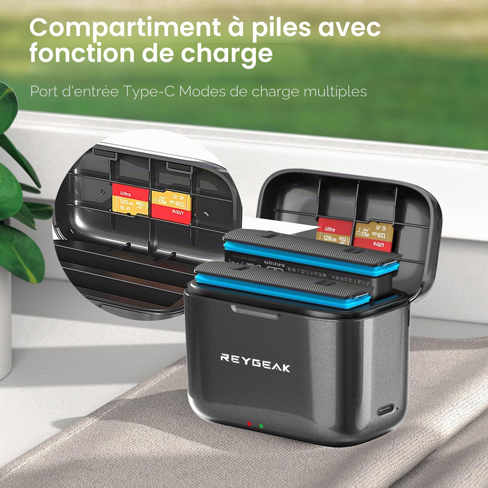 REYGEAK Batterie et chargeur pour Insta360 X4, lot de 2 batteries portables avec 2 ports de charge, batteries rechargeables 2500 mAh uniquement pour Insta360 x4