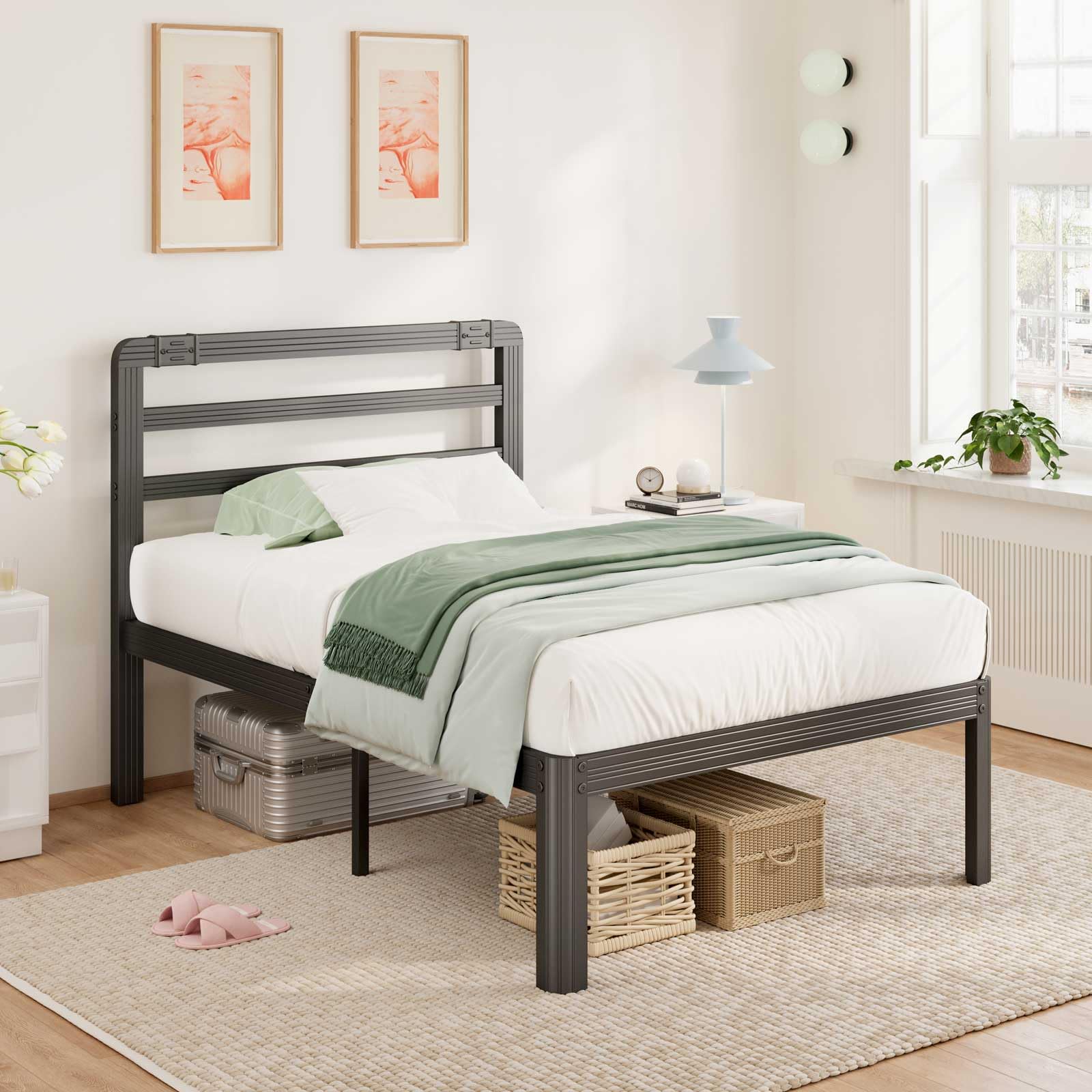 BOSRII Premium Quality Twin Size Bed Frame - Reinforced Thickened Profile for Unmatched Strength and Durability - Sturdy Construction for Long-Lasting
