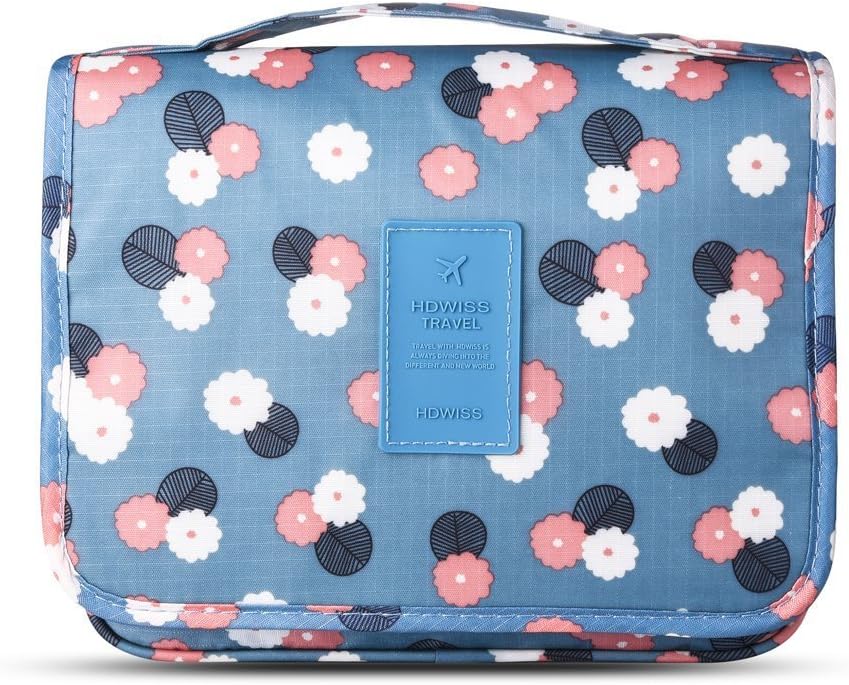 Portable Travel Makeup Cosmetic Bag - Mr.Pro Waterproof Haning Travel Kit Toiletry Bag Bathroom Organizer Carry On Case (Polka Dot Blue)