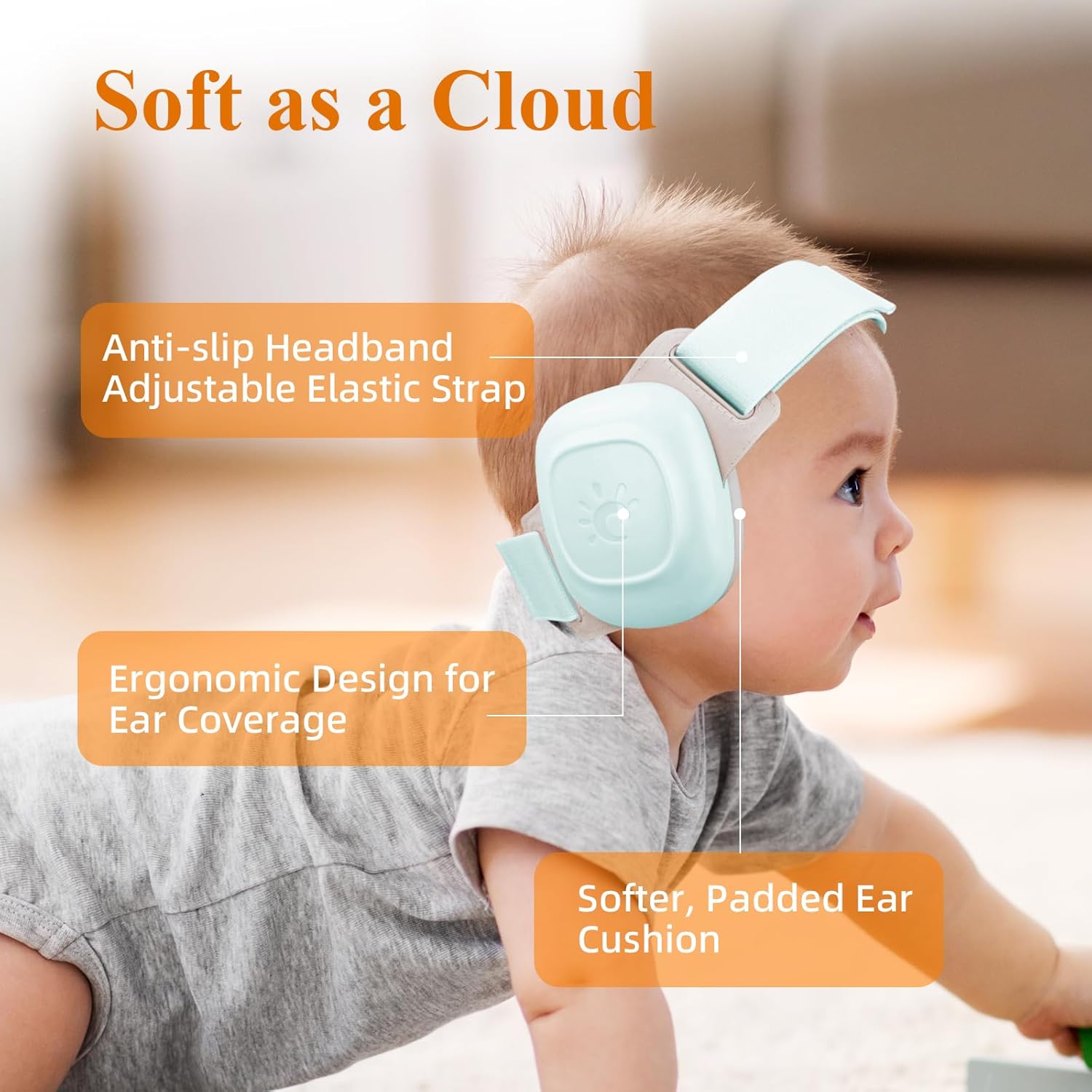 BEBOAN Baby Ear Protection for Infants & Toddlers(0–48 Months), CE & ANSI Certified 25dB Noise Cancelling Headphones for Airplane Travel - Improve Sleep - Party, Soft Adjustable & Comfortable, Blue