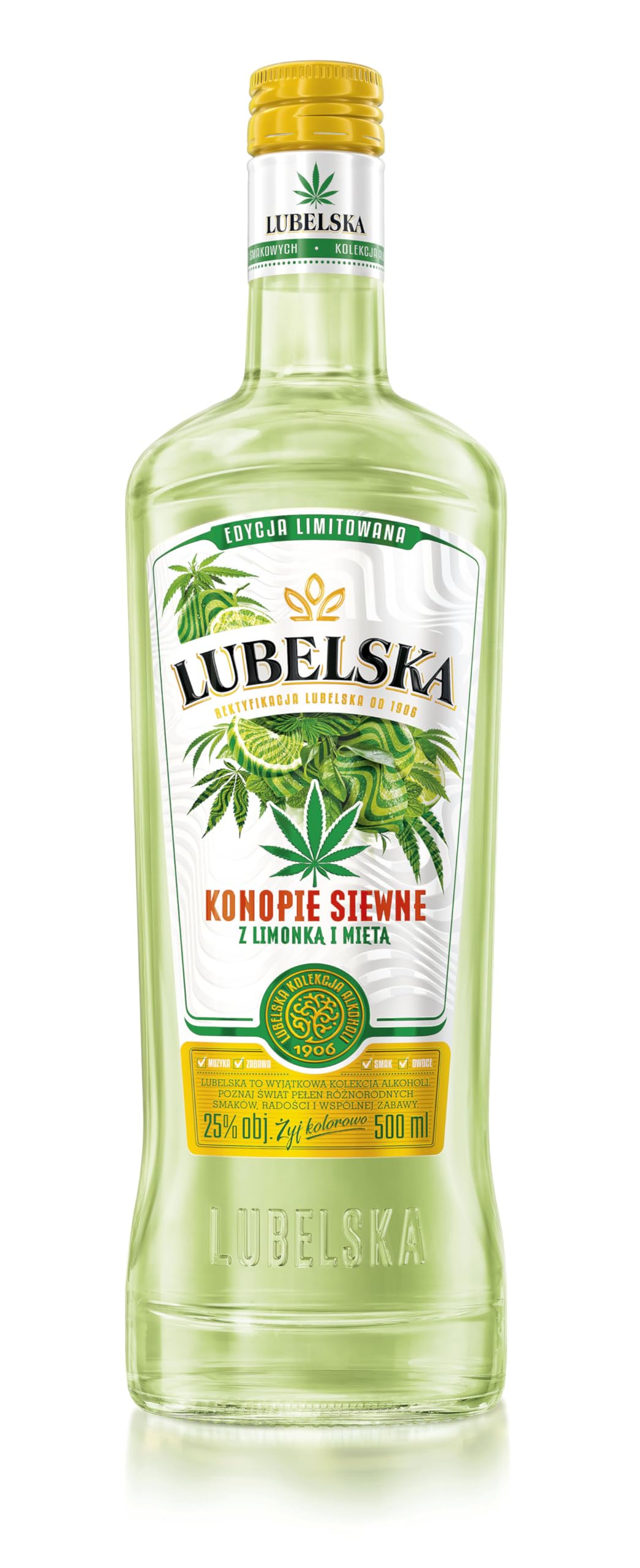 Lubelska Hemp with Mint&Lime Vodka Liqueur - 25% ABV, 50cl