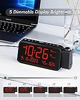 Vista 6 de Roxicosly Reloj despertador de proyección dígitos blancos Proyección roja+despertador súper fuerte con agitador de cama