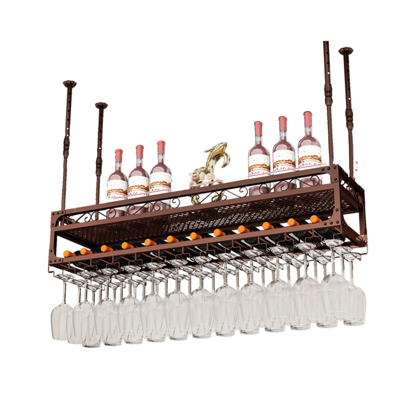 Wine rackMetal Wine Glass Rack Shelf with Glass Holder and Wine Bottle Holder - Industrial Hanging C Wine Glass Shelves Wine Shelving Display