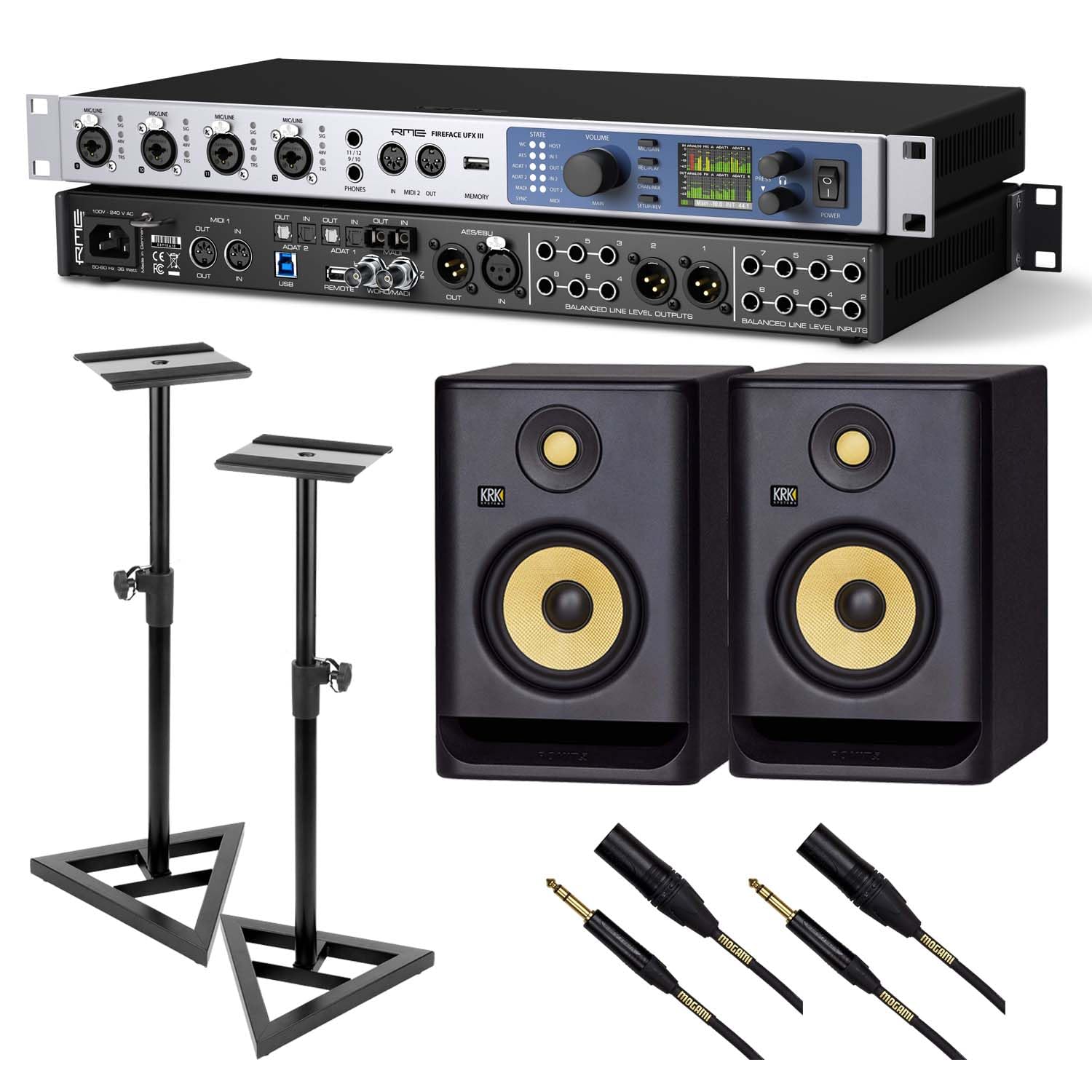 RME Fireface UFX III Audio Interface, (2) KRK RP5G4 Monitors, Monitor Stands, (2) XLR to /1/4 Bundle