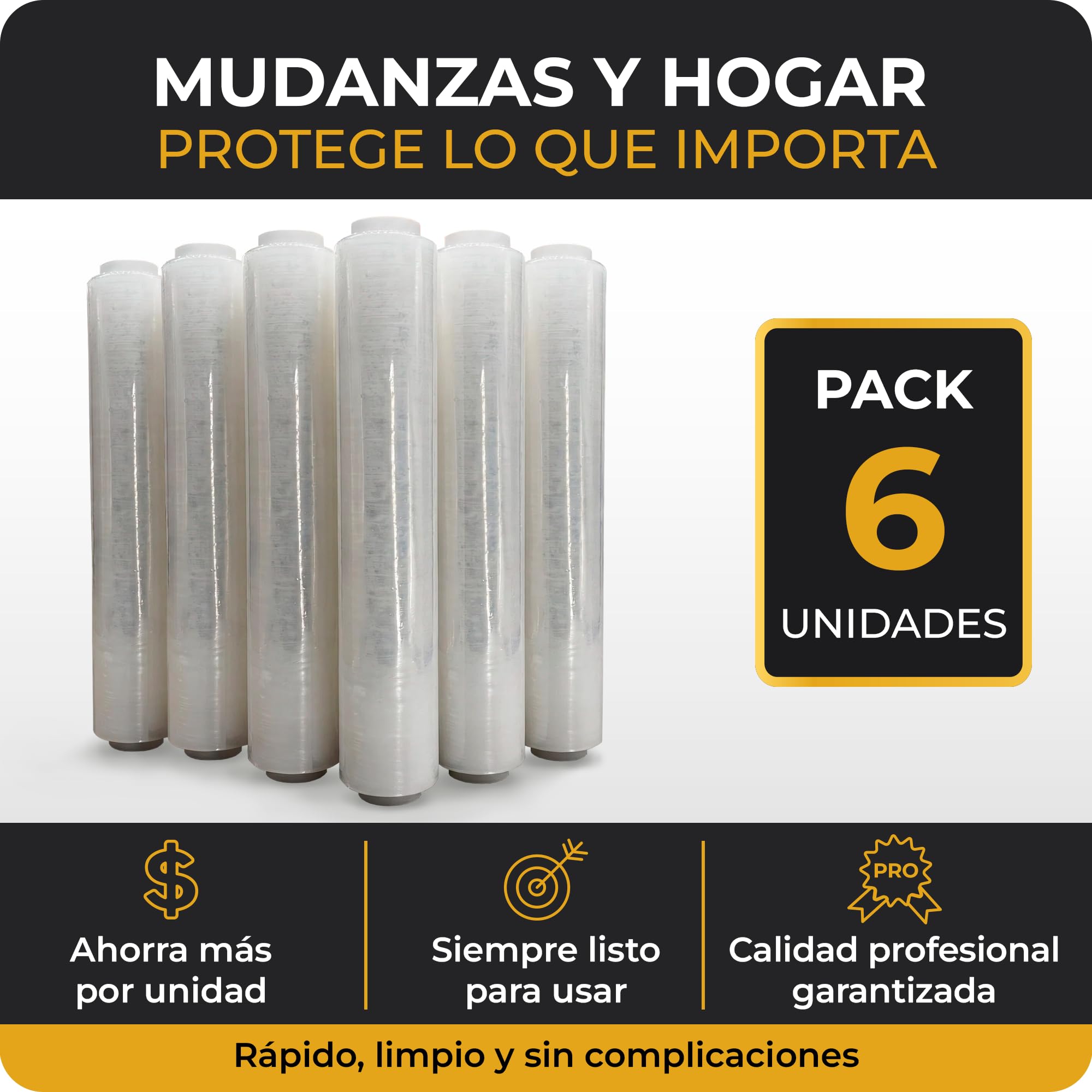 6 x Film Estirable Transparente 25 Micras 50 cm x 2 Kg | Coreless System con Hasta un 20% Más Film Útil | Film para Paletizar Palets, Profesional, Mudanzas, Almacén y Logística | Cia&Co (Pack de 6)