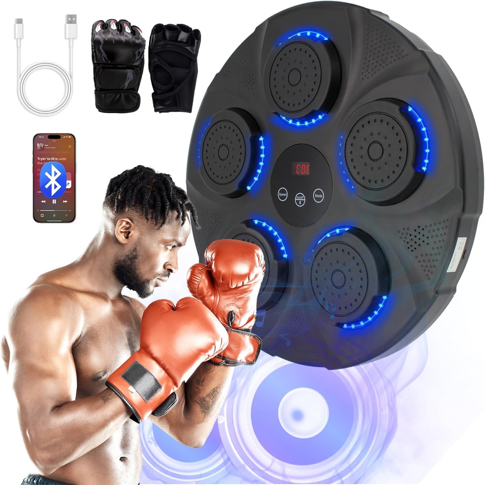 GUKANUYI Music Boxing Machine Wall Mounted Smart Bluetooth Boxing Equipment for Boxing Enthusiasts (Black)
