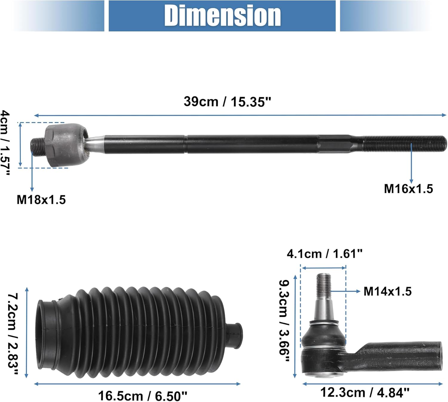X AUTOHAUX 6 Pcs Front Inner Outer Tie Rod Ends W/Boots Suspension Steering Tie Rod End for Ram 1500 2013-2018 5-LUG for Ram 1500 Classic 2019-2022 Drag Link