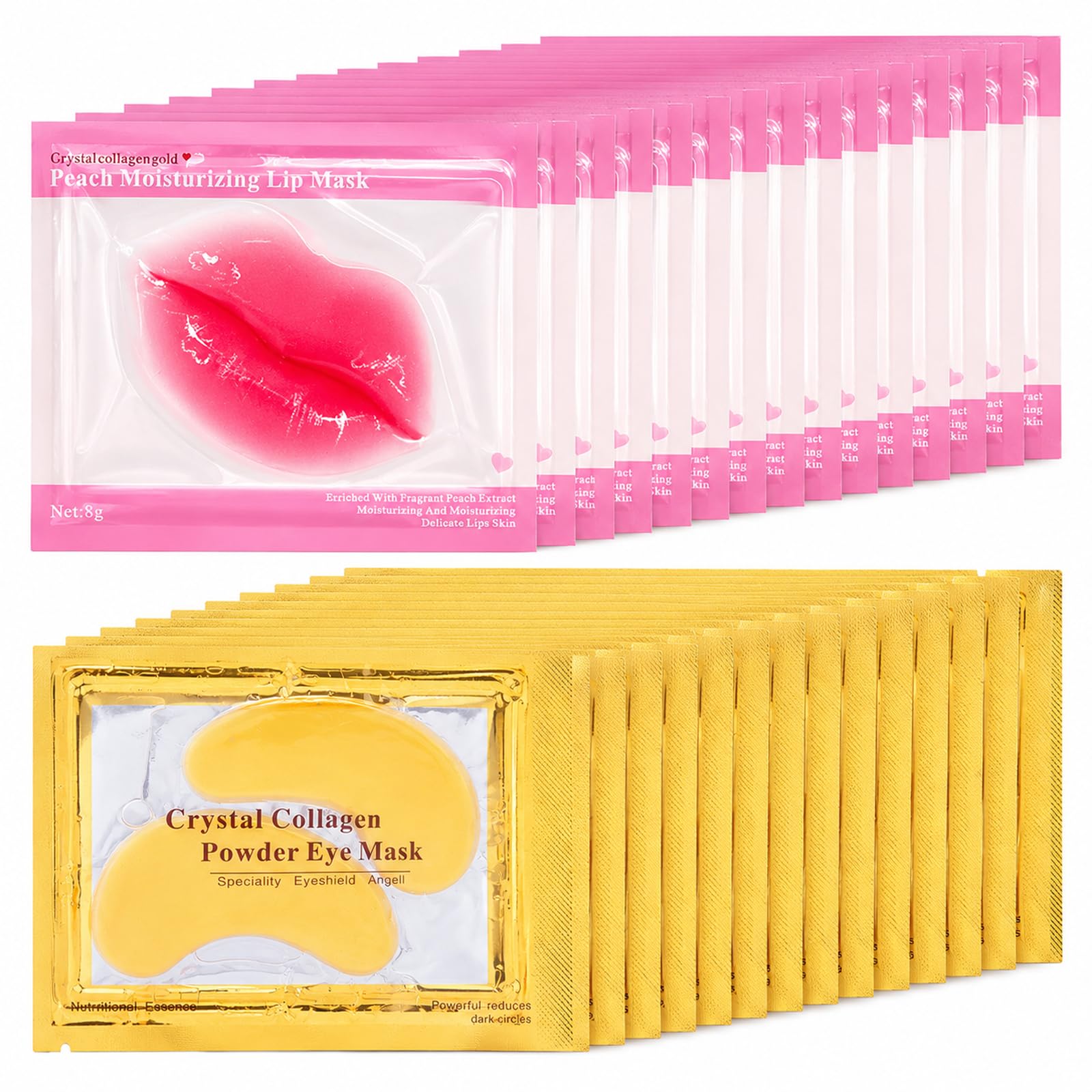 30 Pairs Eye Masks & Lip Masks, 24K Gold Under Eye Patches for Puffy Eyes