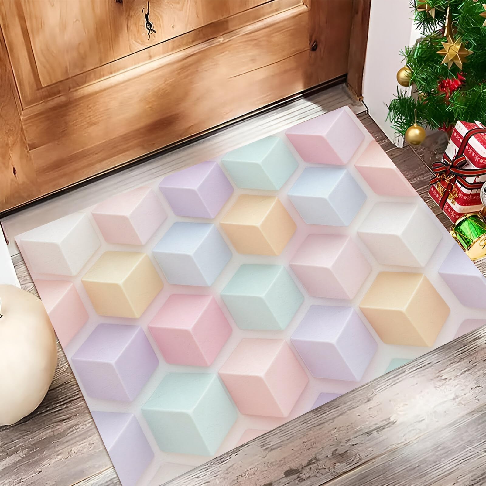 Tapis de sol géométrie solide paillasson bleu qui ne bloque pas les portes