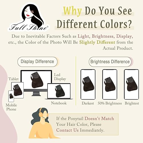 Miniatura 4 de Full Shine - Extensiones de cola de caballo de cabello humano natural, corto, envuelto, marrón oscuro, con clip, para mujer, 70 g, 14 pulgadas