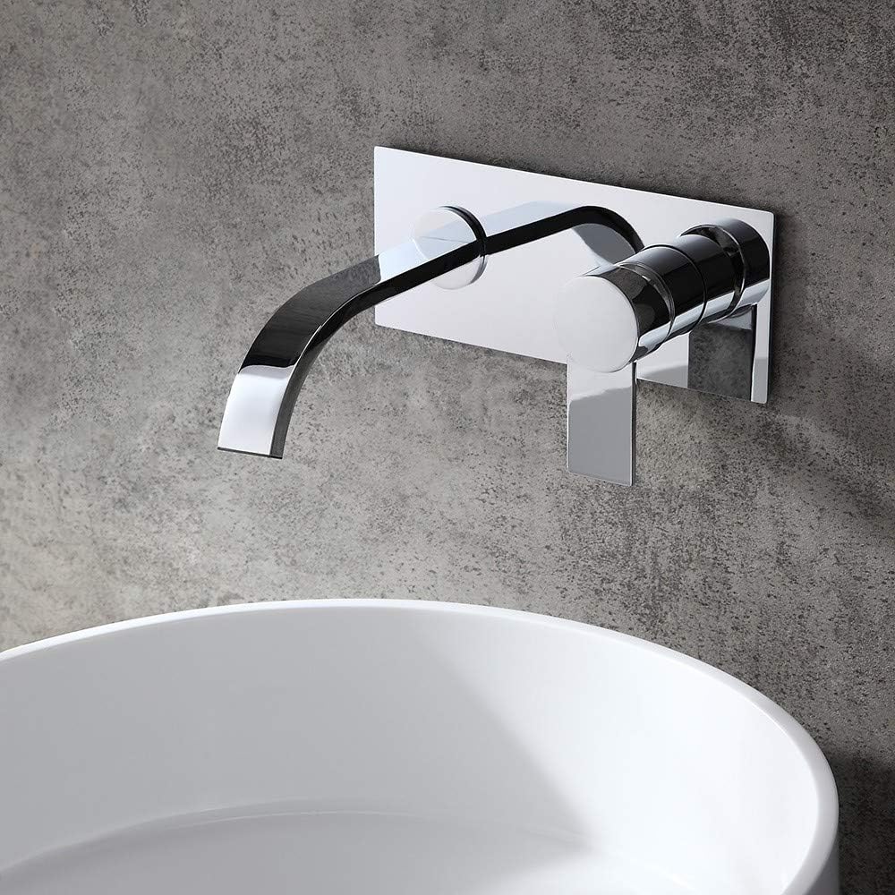 Nеw Dеаl AUXO Wall Mounted Bathroom Faucet Single Handle Vessel Sink Faucet with 6.5'' Long Spout in Polished Chrome, Rough-in Valve and Trims Included