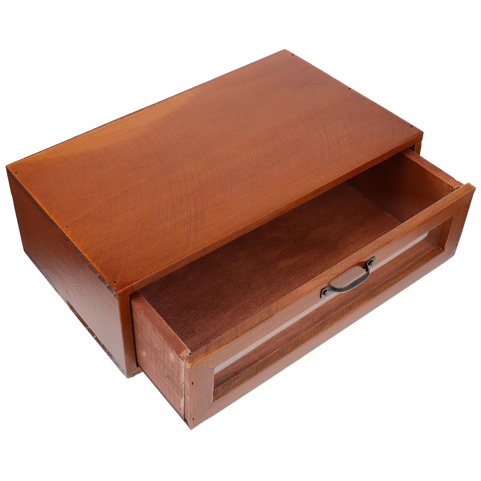 Scatola Porta Oggetti Marrone in Materiale Sintetico Cassetti per Trucco e Gioielli, Design Semplice e Retrò per Desktop e Organizzazione Ufficio