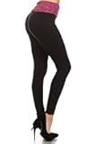 Women's Casual Sporty Fleece Lined Leggings with Zebra Foldover Waistband